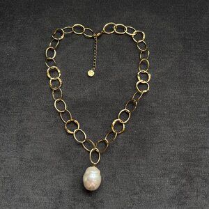 Majorica Gold Plated Sterling Silver Baroque Pearl Necklace